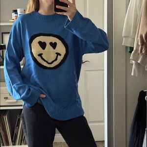 Blue Knit ‘Smily Face’ Sweater